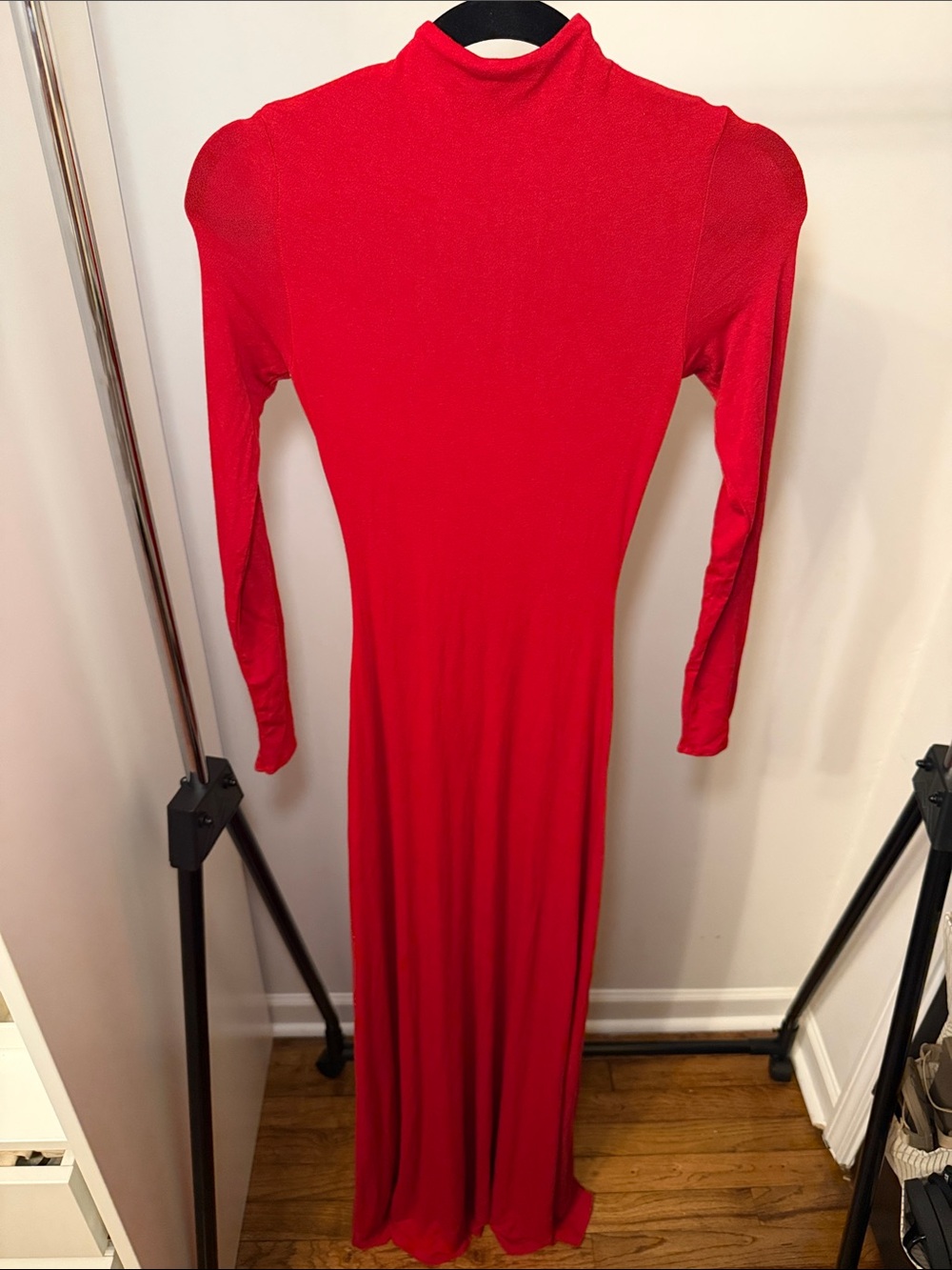 naked wardrobe Red Long Sleeve Maxi Dress with High Neck